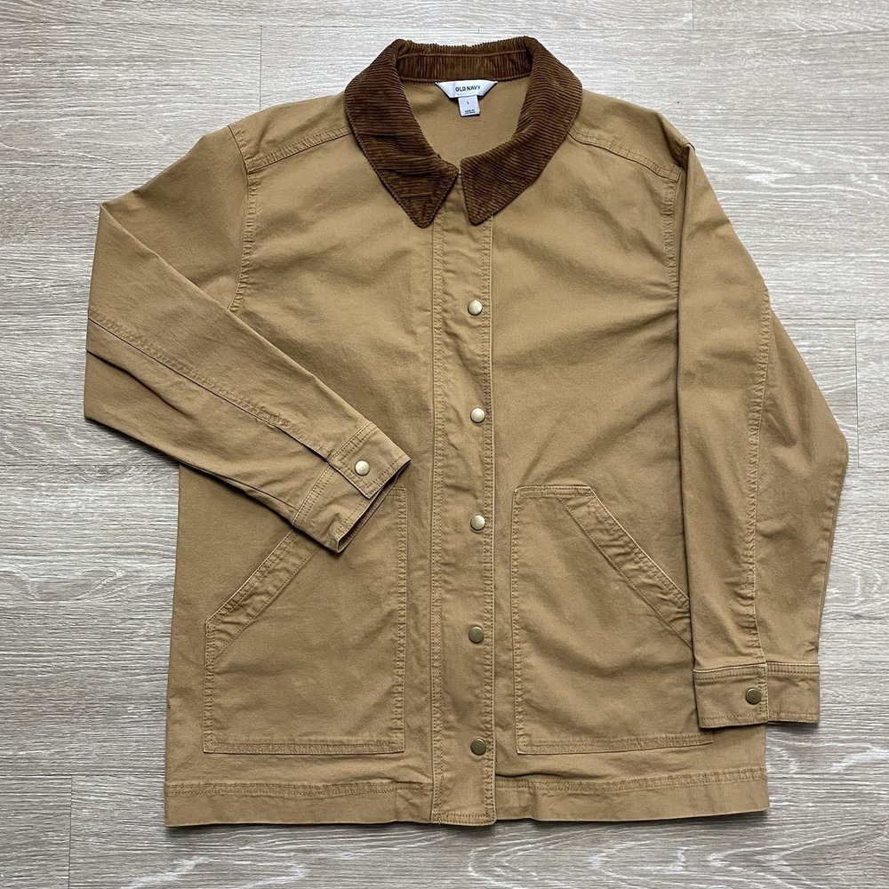 Old Navy Canvas Chore Jacket Men's L Brown Workwear Corduroy Collar Snap Button